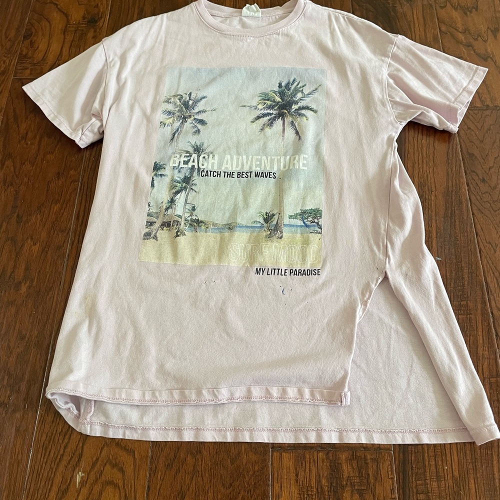 Pink Graphic Dress with Beach Print